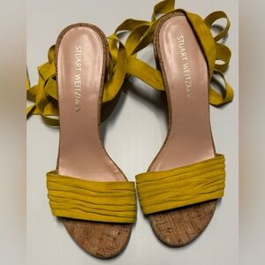 Stuart Weitzman Jonquil Suede Ankle Wrap Mustard Yellow Sandals | Sz 9